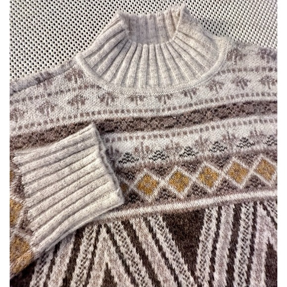 Marled Nordic Print Sweater Women Size XS/S Fair Isle Mock Neck Wool Blend Boxy - Picture 1 of 7
